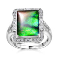 Doorbuster Canadian Ammolite and White Zircon 0.90 ctw Ring in Rhodium Over Sterling Silver (Size 7.0) - Sticky add to cart bar