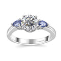 Moissanite (Rnd 7mm), Tanzanite Ring in Rhodium Over Sterling Silver (Size 10.0) 1.50 ctw - Sticky add to cart bar