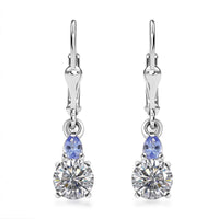 D'Joy Moissanite and Tanzanite 1.85 ctw Lever Back Earrings in Rhodium Over Sterling Silver