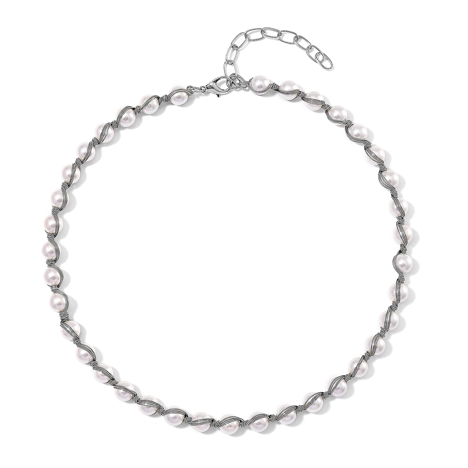 Doorbuster White Shell Pearl Beaded Chocker Necklace (16-20 Inches) in Silvertone