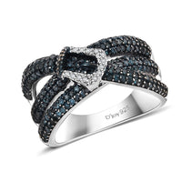 Blue Diamond (IR), Diamond Buckle Ring in Rhodium Over Sterling Silver (Size 6.0) 1.00 ctw