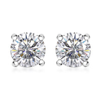 100 Facets Moissanite Solitaire Stud Earrings in Rhodium Over Sterling Silver 1.25 ctw