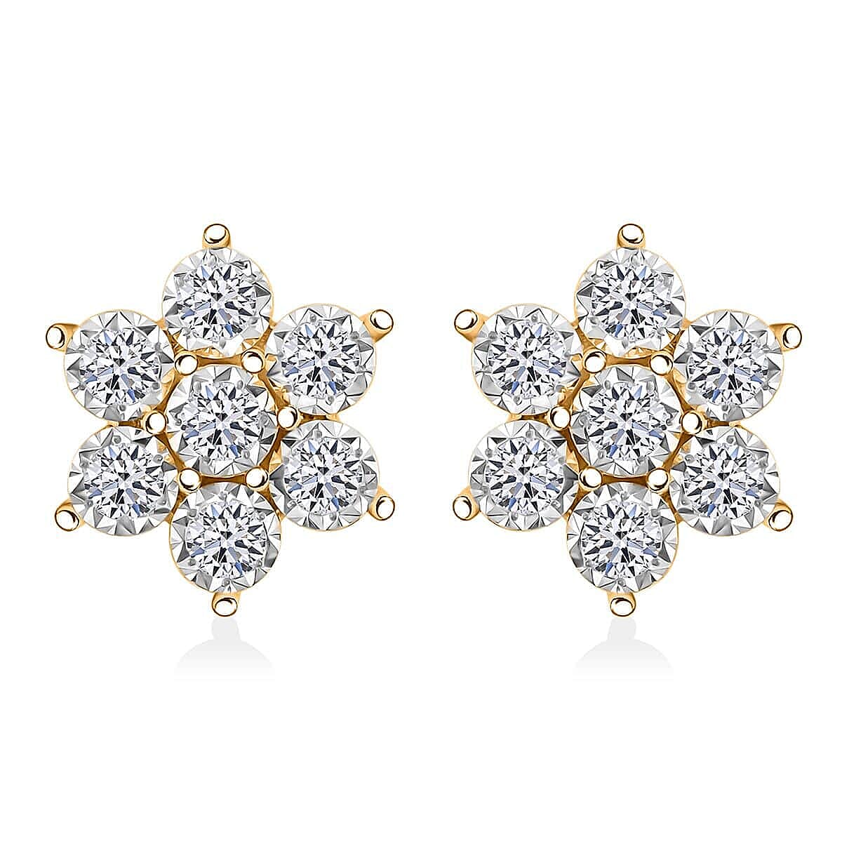 Luxuriant Lab Grown Diamond G SI 1.25 ctw Floral Earrings in 14K Yellow Gold Over Sterling Silver