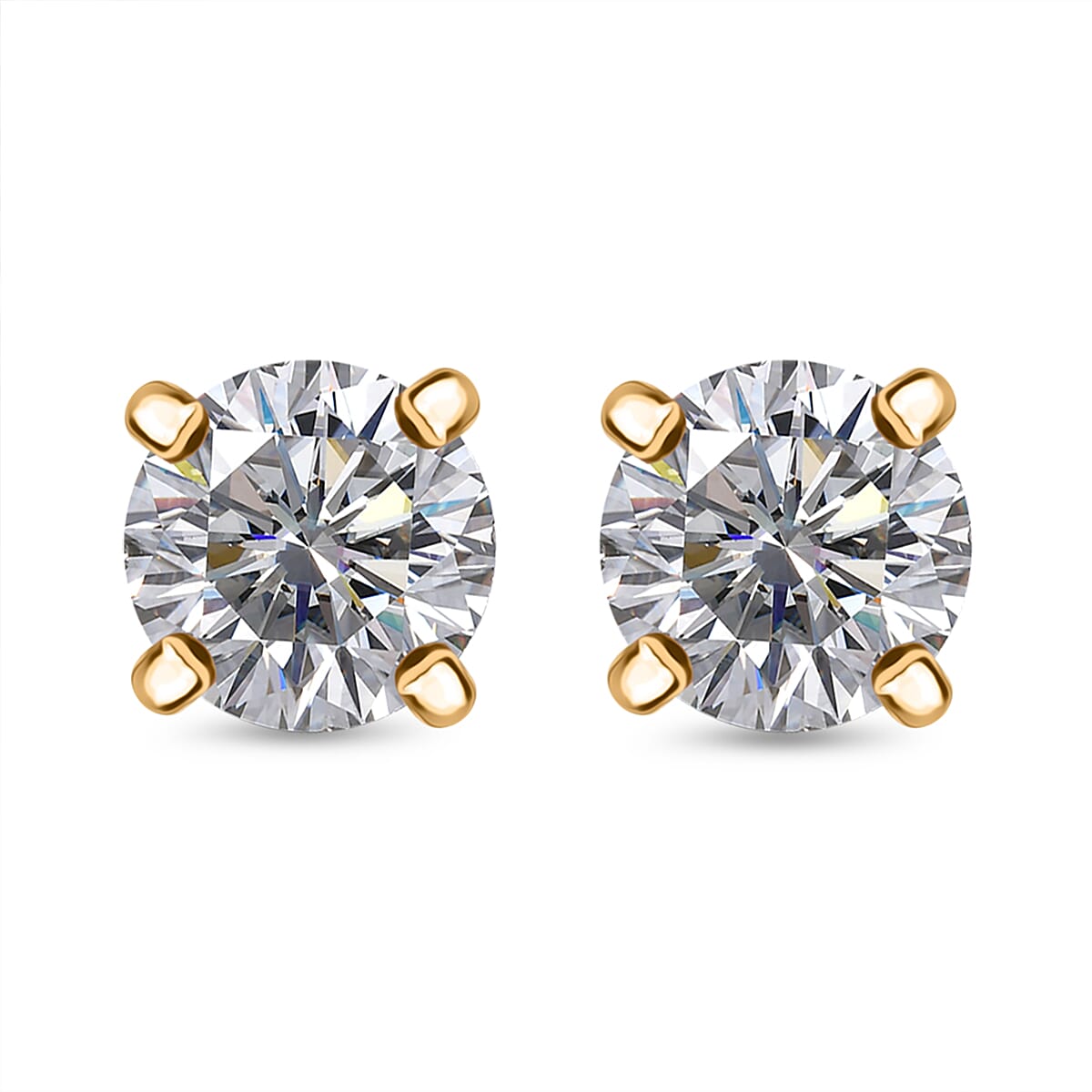 Heart and Arrow Cut Moissanite Solitaire Stud Earrings in 18K Vermeil YG Over Sterling Silver 1.00 ctw