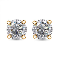 Heart and Arrow Cut Moissanite Solitaire Stud Earrings in 18K Vermeil YG Over Sterling Silver 1.00 ctw