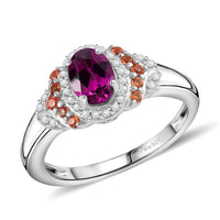 AAA Radiant Ember Garnet, Multi Gemstone Ring in Rhodium Over Sterling Silver (Size 7.0) 1.40 ctw