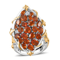 Premium Santa Ana Madeira Citrine, White Zircon Amber Bloom Ring in 18K Vermeil YG and Rhodium Over Sterling Silver (Size 7.0) 4.15 ctw