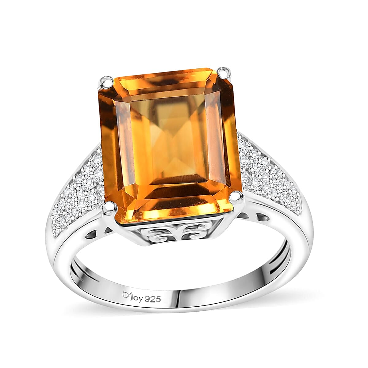 Premium Santa Ana Madeira Citrine, Moissanite Ring in Rhodium Over Sterling Silver (Size 10.0) 7.30 ctw
