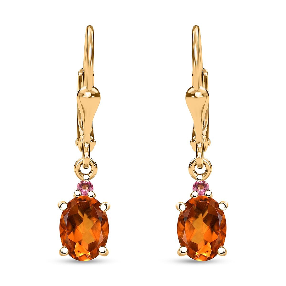 D'Joy Premium Santa Ana Madeira Citrine and Ouro Fino Rubellite 2.40 ctw Lever Back Earrings in 18K Vermeil Yellow Gold Over Sterling Silver