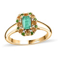 AAA Boyaca Colombian Emerald, Multi Gemstone Halo Ring in 18K Vermeil YG Over Sterling Silver (Size 6.0) 0.90 ctw - Sticky add to cart bar