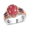 Karis Norwegian Thulite and Orissa Rhodolite Garnet 6.65 ctw Victorian Blossom Ring 18K RG Plated and Platinum Bond - Sticky add to cart bar