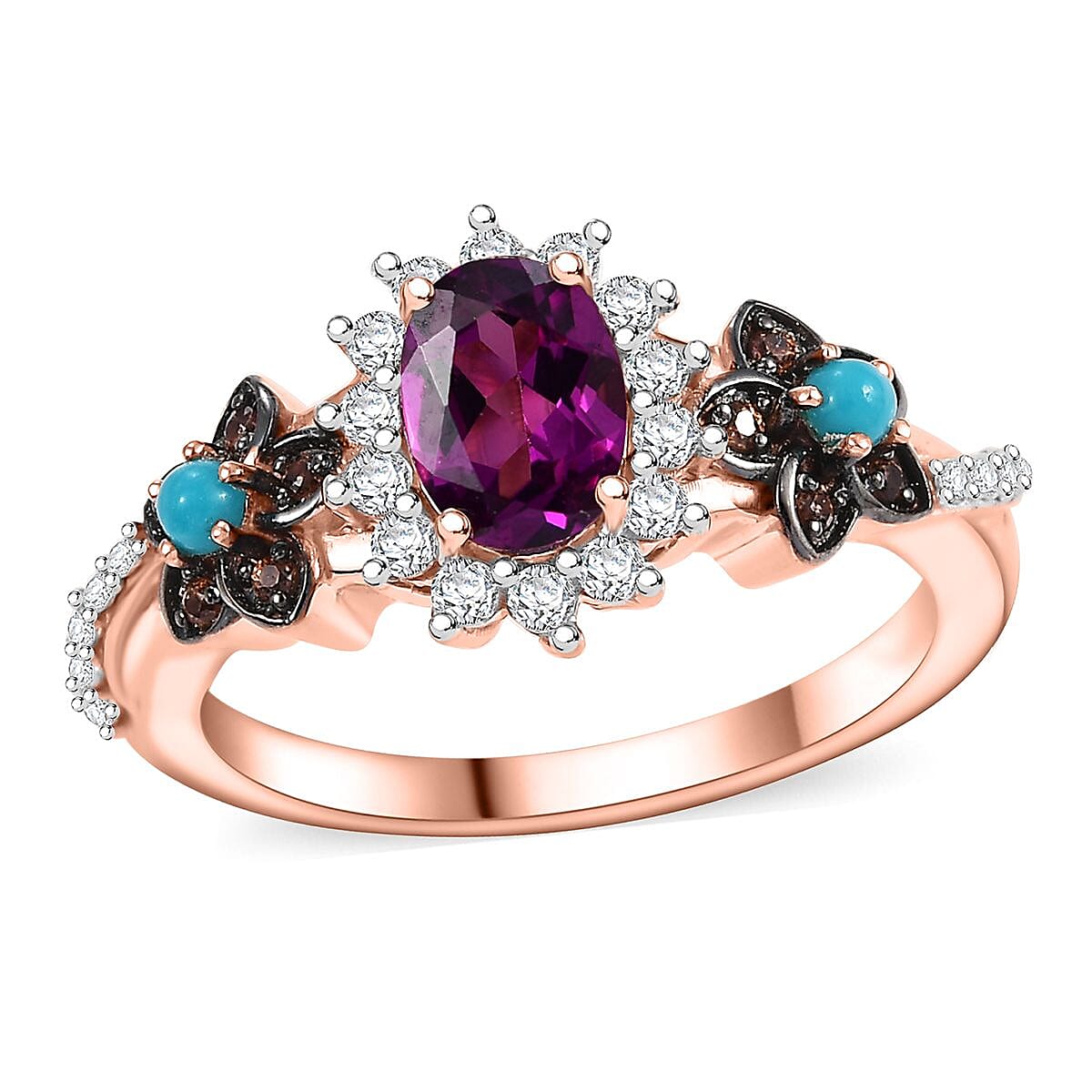 AAA Radiant Ember Garnet and Multi Gemstone Ring in 18K Vermeil Rose Gold Over Sterling Silver 1.60 ctw