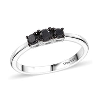 Black Diamond (IR) 3 Stone Ring in Rhodium Over Sterling Silver (Size 10.0) 0.35 ctw