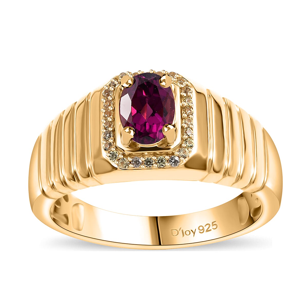 AAA Radiant Ember Garnet, Madagascar Yellow Sapphire Men's Ring in 18K Vermeil YG Over Sterling Silver (Size 10.0) 1.15 ctw