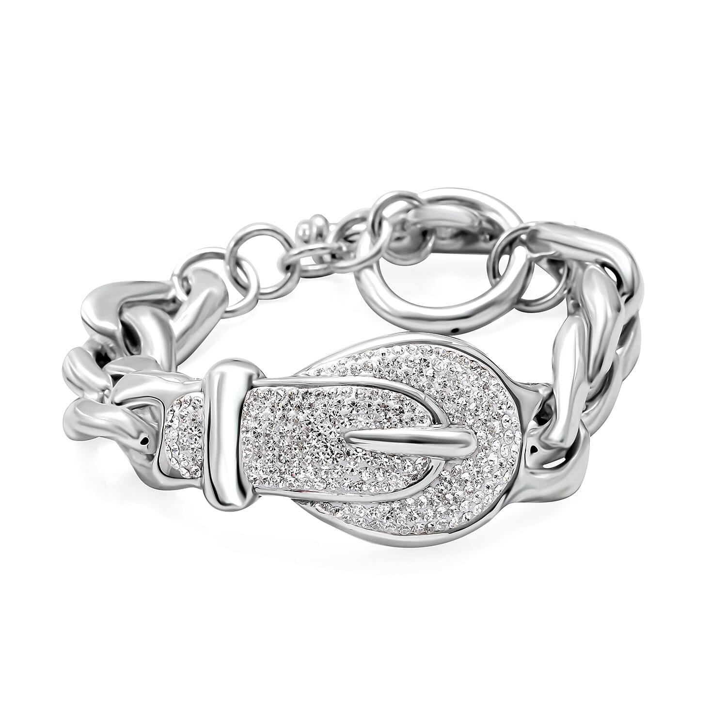 White Austrian Crystal Buckle Bracelet in Sterling Silver