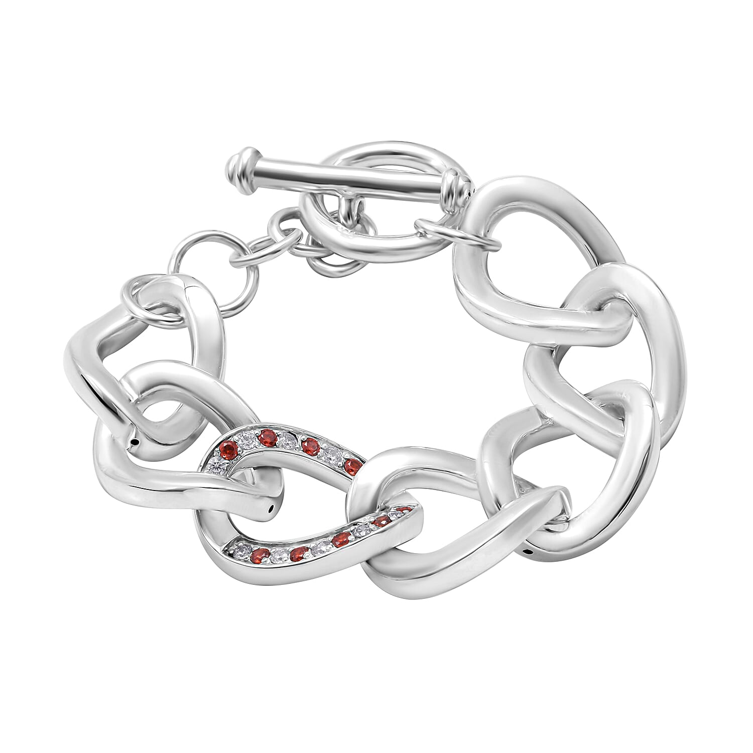 Simulated White and Red Diamond Bracelet in Sterling Silver (6.50 In) 0.60 ctw