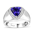 Rhapsody AAAA Tanzanite and E-F VS Diamond 3.10 ctw Shield Men's Ring in 950 Platinum (Size 10.0) 12.40 Grams - Sticky add to cart bar