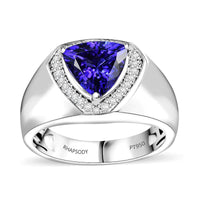 Rhapsody AAAA Tanzanite and E-F VS Diamond 3.10 ctw Shield Men's Ring in 950 Platinum (Size 10.0) 12.40 Grams
