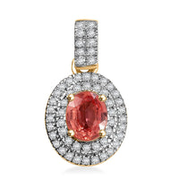 Epic Deal Luxoro 14K Yellow Gold AAA Padparadscha Sapphire (BT), Diamond (G-H, I2) (0.35 cts) Double Halo Pendant 1.40 ctw
