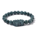 Natural Olmec Jadeite 200.00 ctw Carved Pixiu and Beaded Stretch Bracelet - Sticky add to cart bar