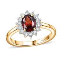 Mozambique Garnet, White Zircon Ring in 18K Vermeil YG Over Sterling Silver (Size 10.0) 1.35 ctw