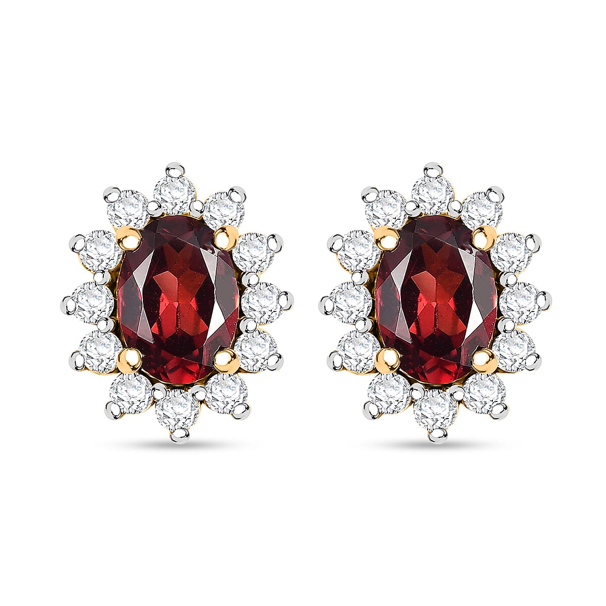 Mozambique Garnet, White Zircon Sunburst Stud Earrings in 18K Vermeil YG Over Sterling Silver 2.60 ctw