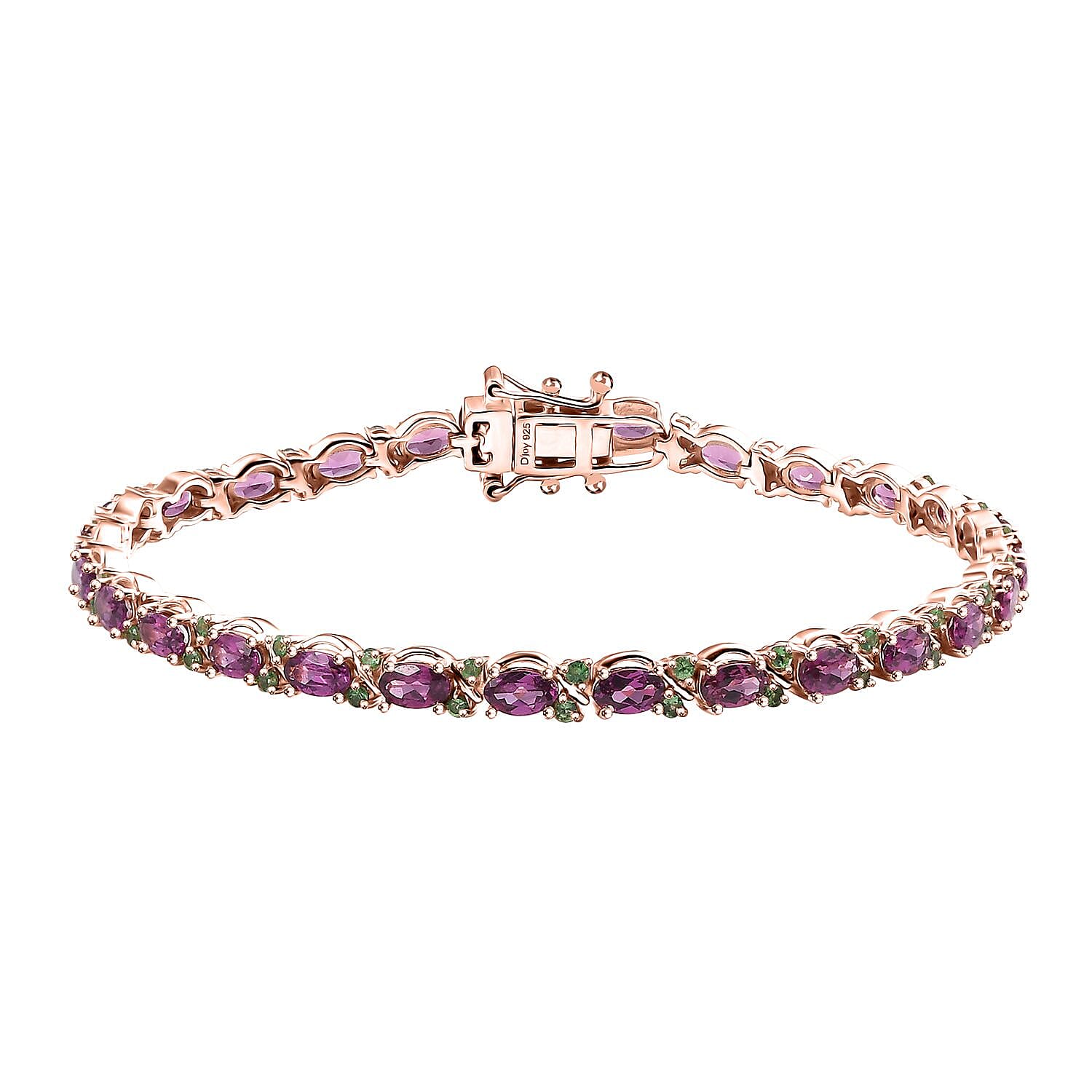 AAA Radiant Ember Garnet and Tsavorite Garnet 8.20 ctw Bracelet in 18K Vermeil Rose Gold Over Sterling Silver (7.25 In)