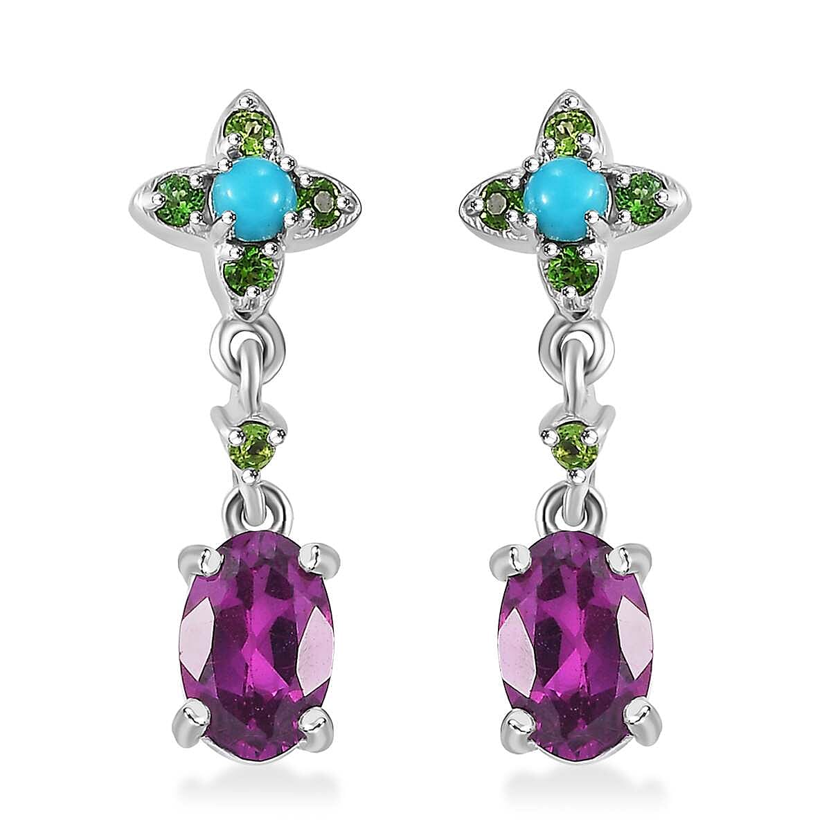 D'Joy AAA Radiant Ember Garnet and Multi Gemstone 1.30 ctw Floral Earrings in Rhodium Over Sterling Silver
