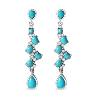 D'Joy Sleeping Beauty Turquoise and Moissanite 3.40 ctw Drop Earrings in Rhodium Over Sterling Silver