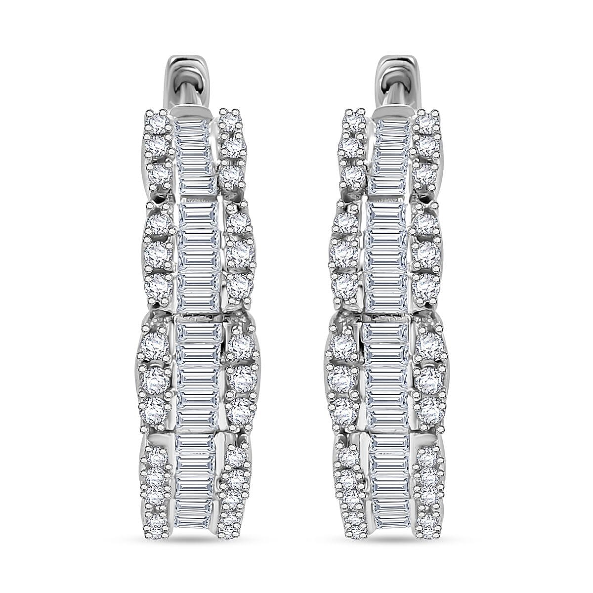 Diamond 1.00 ctw Hoop Earrings in Rhodium Over Sterling Silver