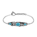 D'Joy Indian Artisan Crafted Sleeping Beauty Turquoise 2.60 ctw Feather Bracelet in Black Oxidized Sterling Silver (6.50-8.0In) - Sticky add to cart bar