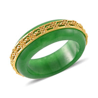 Green Jade Ruyi Knot Band Ring in 18K Vermeil YG Over Sterling Silver (Size 10.0) 26.50 ctw