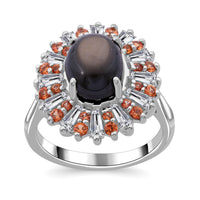 Doorbuster Bankacha Natural Black Star Sapphire, Multi Gemstone Ring in Rhodium Over Sterling Silver 6.54 ctw