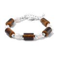 Doorbuster Yellow Tigers Eye, White Freshwater Pearl Beaded Stretch Bracelet in Silvertone (6.50-8.50In) 30.00 ctw - Sticky add to cart bar