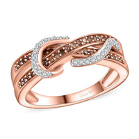 Natural Champagne and White Diamond Infinity Ring in 18K Vermeil RG Over Sterling Silver (Size 7.0) 0.25 ctw