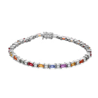 Doorbuster Multi Sapphire and Moissanite Bracelet in Rhodium Over Sterling Silver (6.50 In) 4.10 ctw