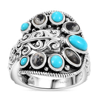 Artisan Crafted Lagoon Turquoise, White Buffalo Ring in Black Oxidized Sterling Silver (Size 7.0) 2.10 ctw