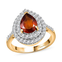 Tanzanian Sunlit Garnet and White Zircon Double Halo Ring in Sterling Silver