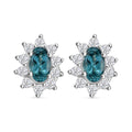 Premium Pirineu Lagoon Tourmaline and Moissanite 0.85 ctw Sunburst Earrings in Rhodium Over Sterling Silver - Sticky add to cart bar