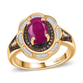 AAA Royal Ruby, Red Diamond (IR) and Diamond (0.40 cts) Ring in 18K Vermeil YG Over Sterling Silver (Size 10.0) 2.25 ctw - Sticky add to cart bar