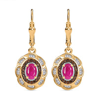 TLV AAA Royal Ruby, Red Diamond (IR) and Diamond (0.50 cts) Lever Back Earrings in 18K Vermeil YG Over Sterling Silver 1.85 ctw