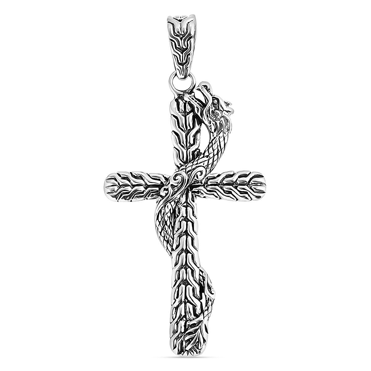 One Time Only Bali Legacy Sterling Silver Tulang Naga Chain Dragon Cross Pendant (5.65 g)