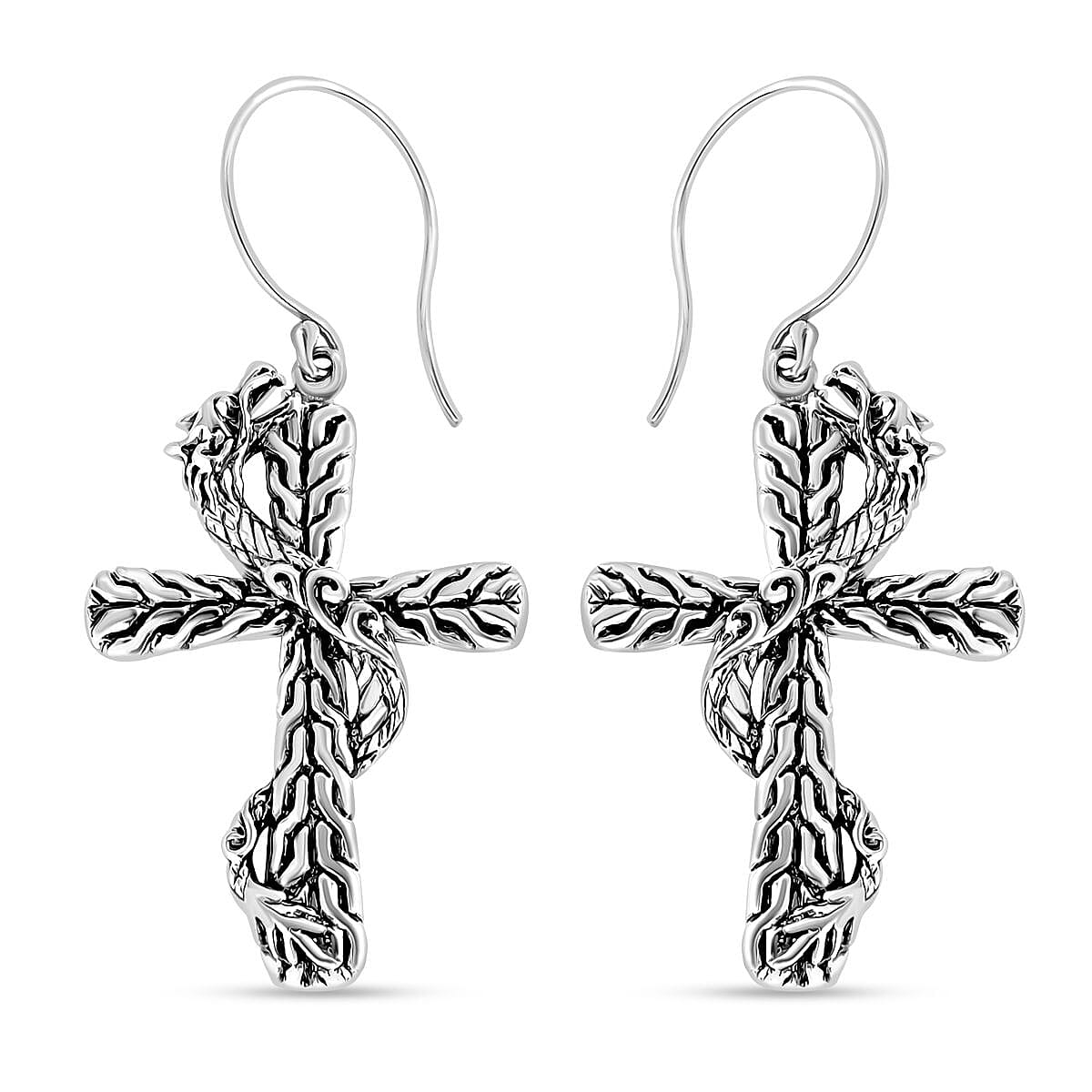 Bali Legacy Sterling Silver Tulang Naga Chain Dragon Cross Earrings 5.90 Grams