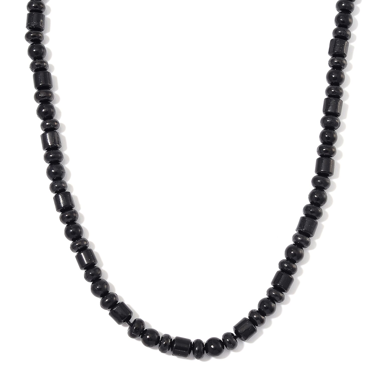 Shungite 90.00 ctw Beaded Necklace in Rhodium Over Sterling Silver 20 Inches