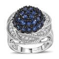 Madagascar Blue Sapphire, White Zircon Radiant Galaxy Ring in Rhodium Over Sterling Silver (Size 7.0) 3.25 ctw - Sticky add to cart bar