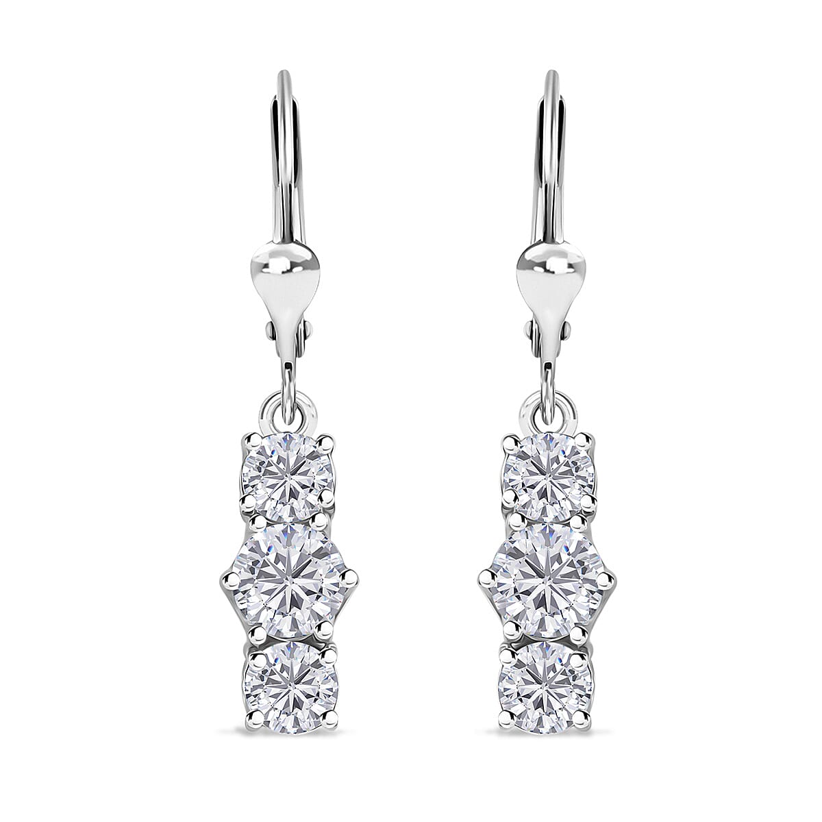 Moissanite (Rnd 5mm) Lever Back Earrings in Rhodium Over Sterling Silver 1.75 ctw