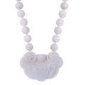Natural Jade 335.00 ctw Ruyi Ping An Carved and Beaded Double Sided Necklace in Rhodium Over Sterling Silver 20 Inches - Sticky add to cart bar