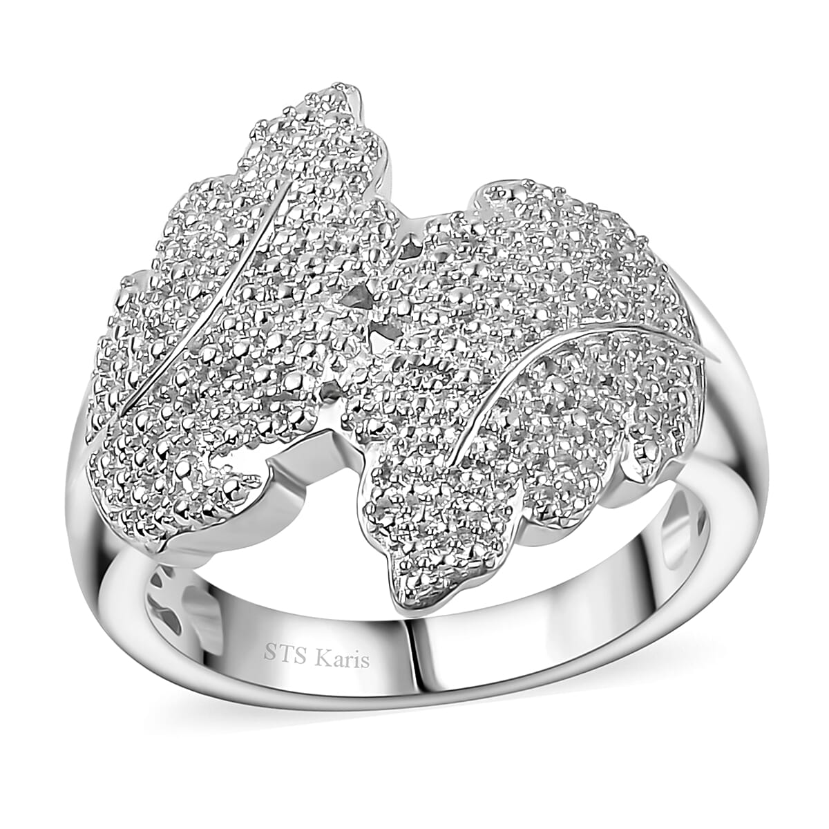 Karis White Diamond Accent Leaf Bypass Ring in Platinum Bond (Size 5)
