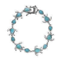 Natural Green Larimar Turtle Bracelet in Rhodium Over Sterling Silver (6.50 In) 9.30 ctw