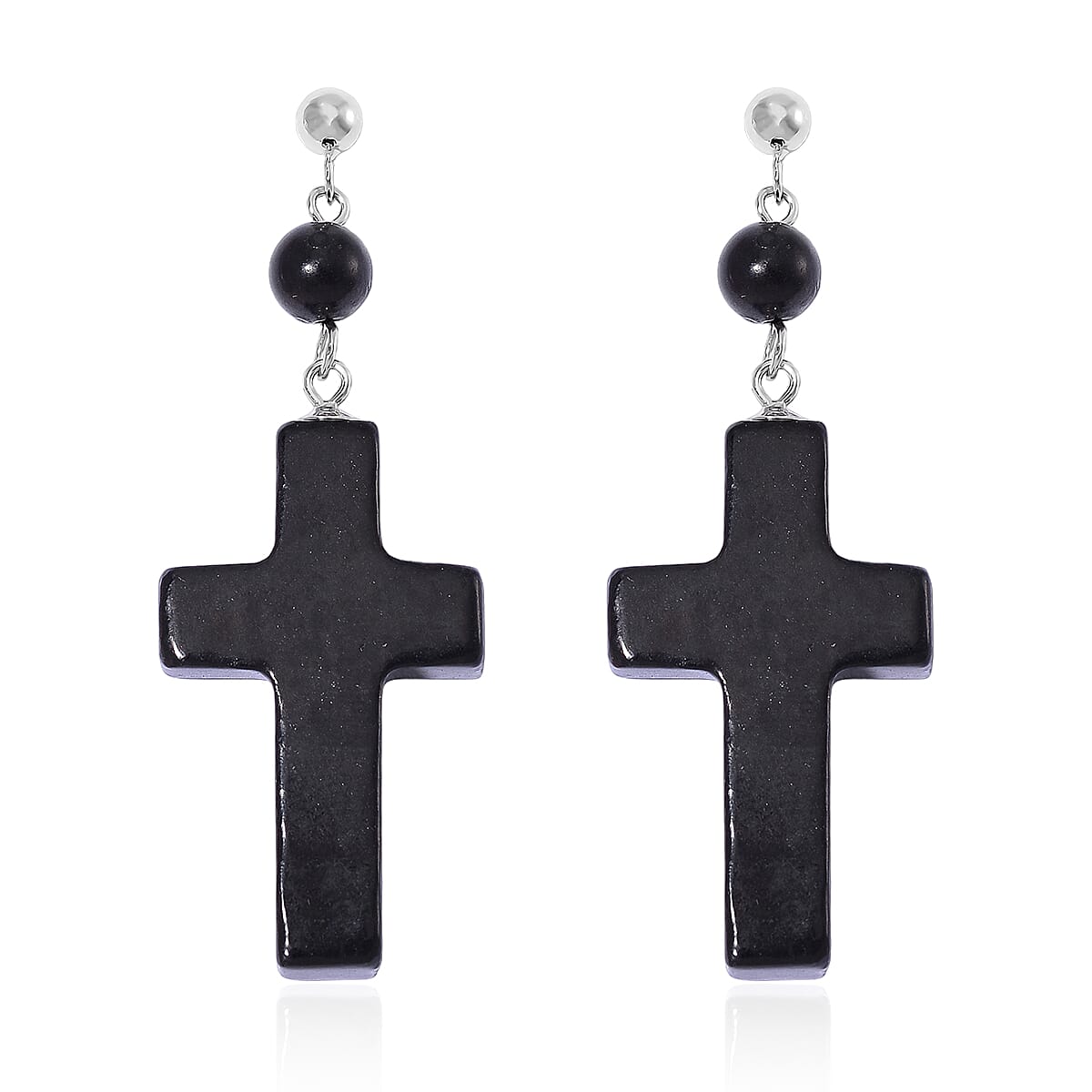 Shungite 30.00 ctw Cross Earrings in Rhodium Over Sterling Silver